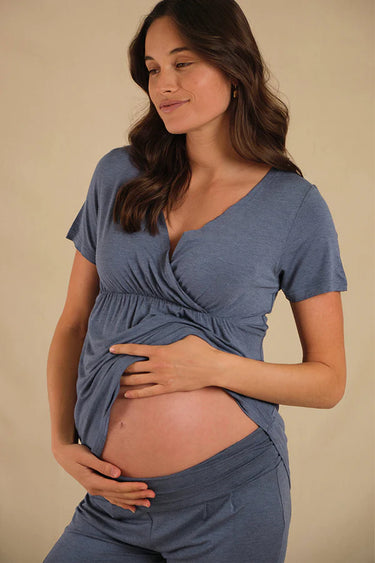 Organic Bamboo Short Sleeve Cross Front Maternity & Nursing Top Pyjama from Bamboo Body maternity store australia